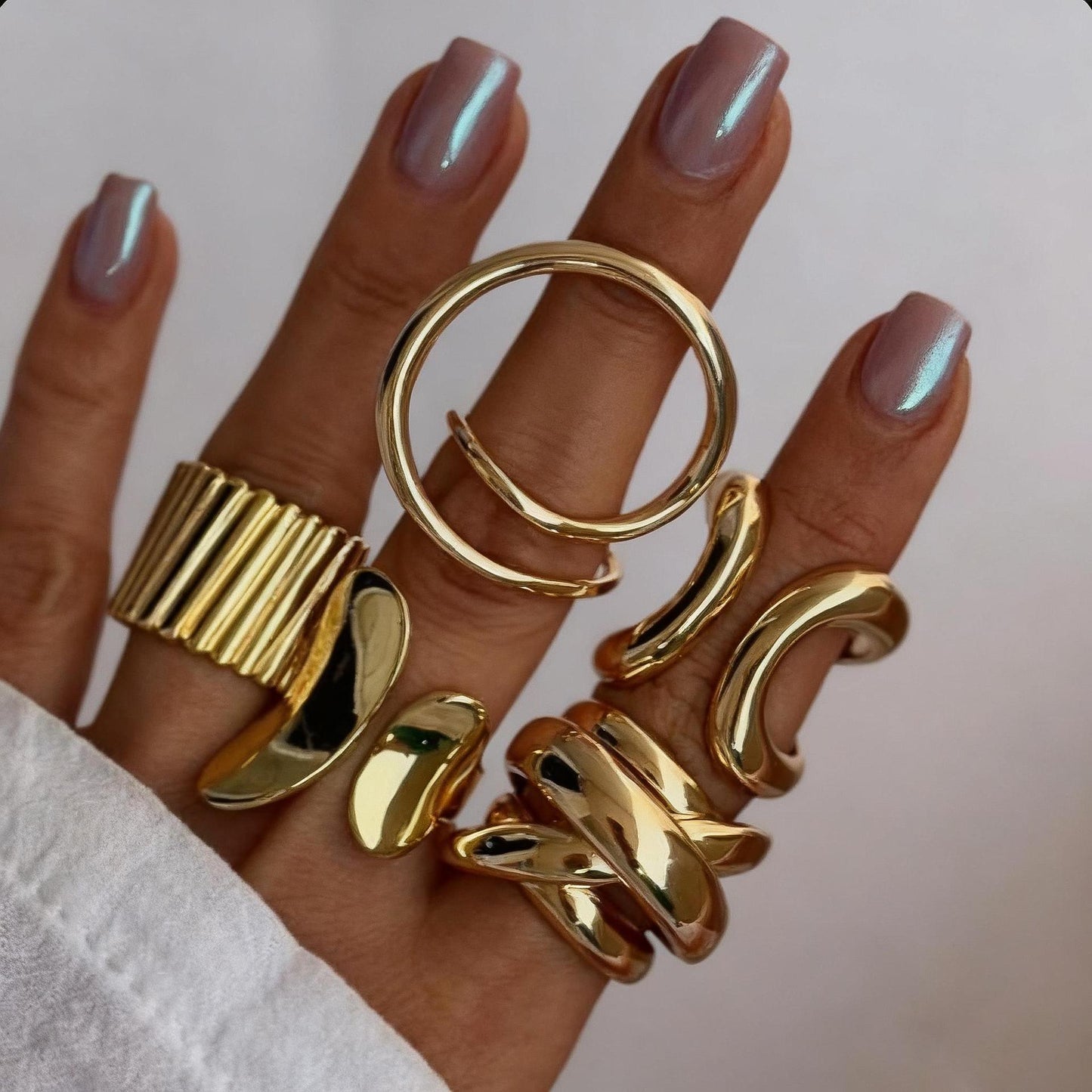 Geometric Hollow Waterdrop Ring Set