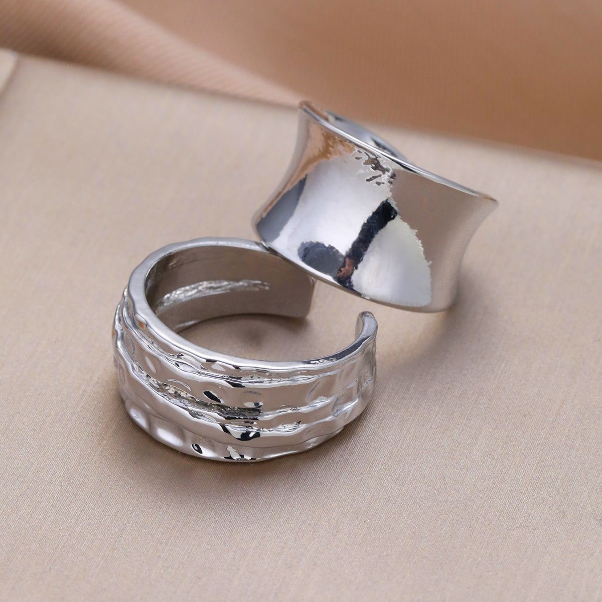 Irregular Wide Hammered Ring Set