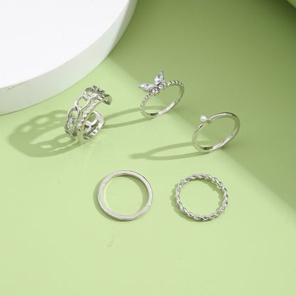 Butterfly ring open chain ring set 5 pieces