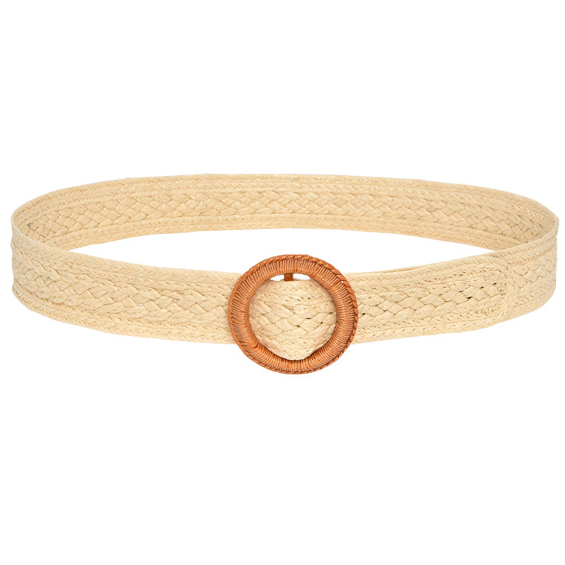 Round Buckle Braided Belt Women's Round Square Buckle