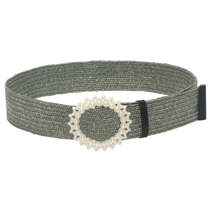 Fashion Pearl Buckle Wide Waist Seal