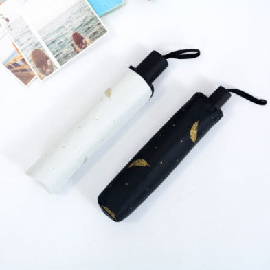 Black Coating Bear Plaid Daisy Feather Folding Umbrella