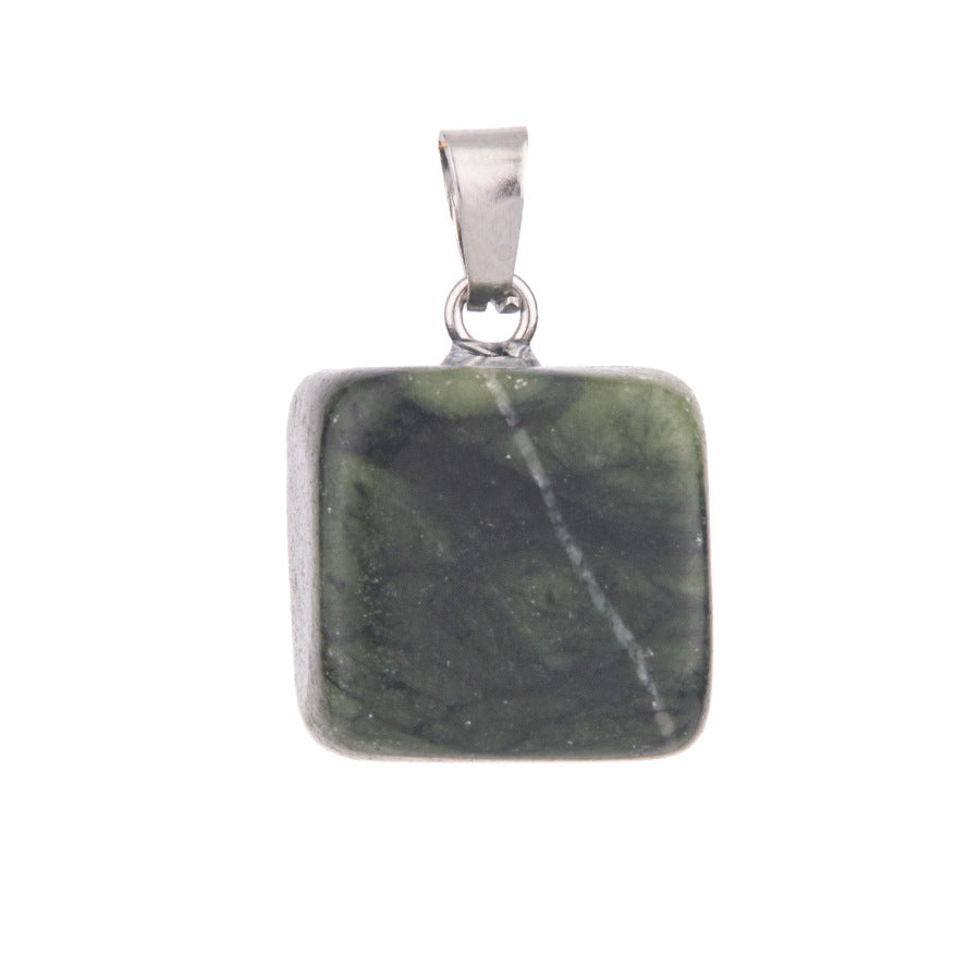 Crystal amorphous semi-precious stone cube pendant
