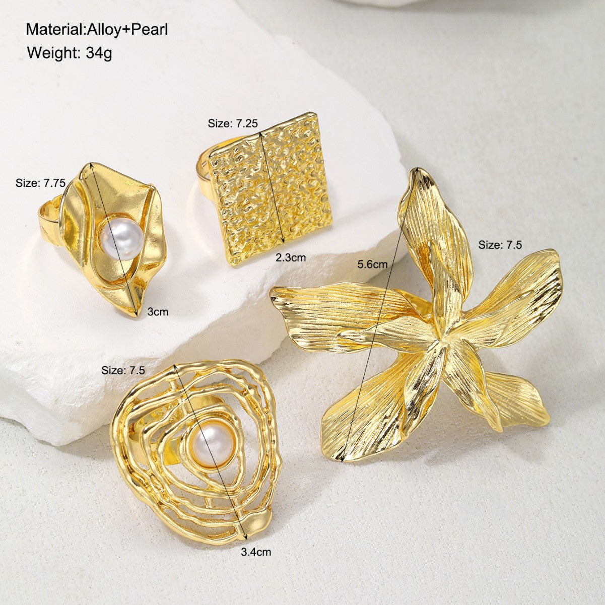 4-Piece Irregular Flower Ring Set