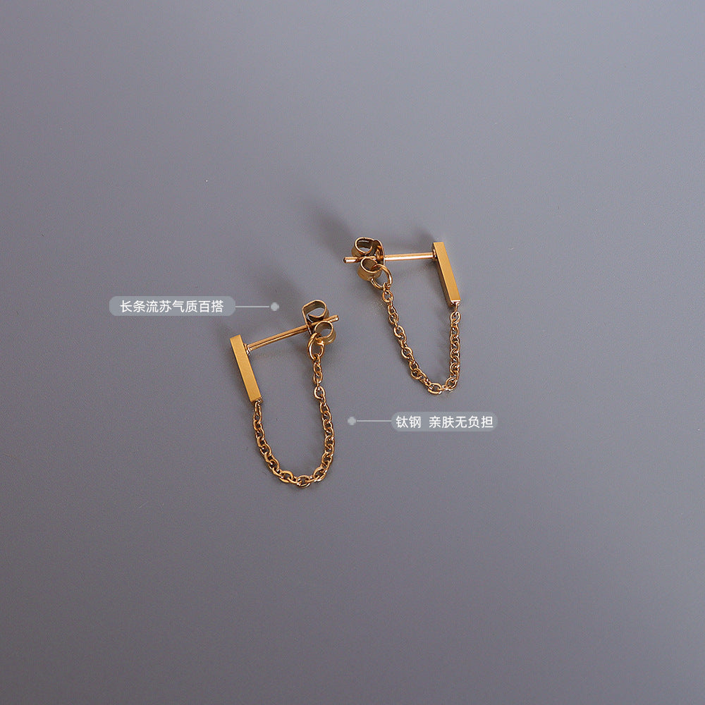 18K Gold-Plated Titanium Steel Long Chain Fringe Stud Earrings
