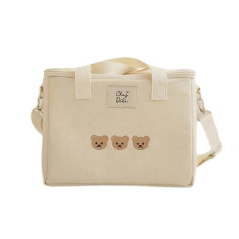 Embroidered bear insulated lunch box mommy bag