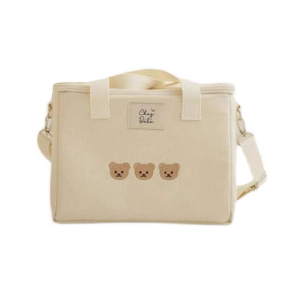Embroidered bear insulated lunch box mommy bag