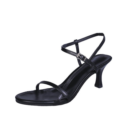 Stiletto heels with a buckled heel