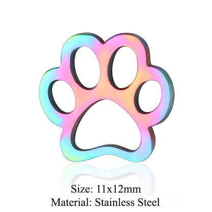 5 pcs/plated colorful rabbit dog paw titanium steel pendant