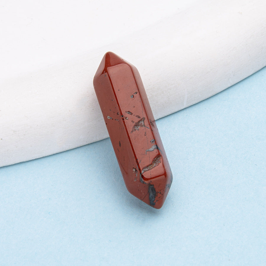 Colar de pingente de coluna hexagonal de ponta dupla de cristal 