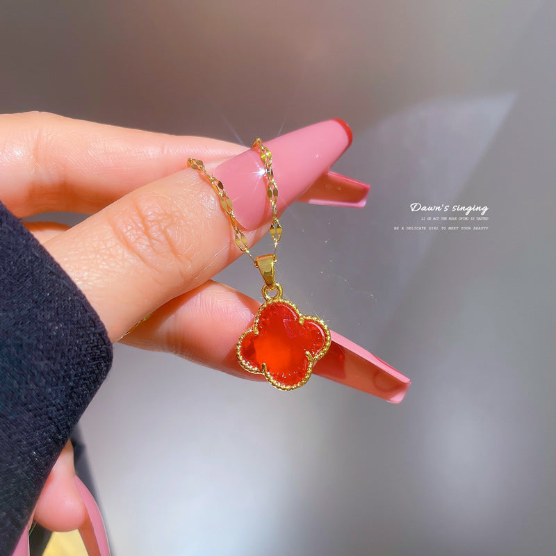 Titanium Steel Micro-Inlaid Gold Flower Clavicle Necklace