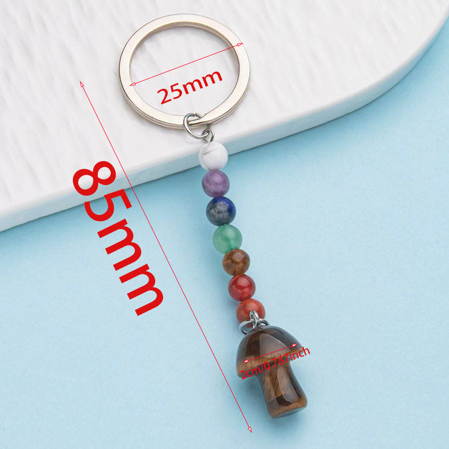 Colorful stone crystal small mushroom pendant stainless steel keychain