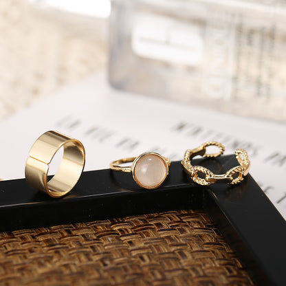 Juego de 3 anillos de cadena con personalidad retro sencilla 