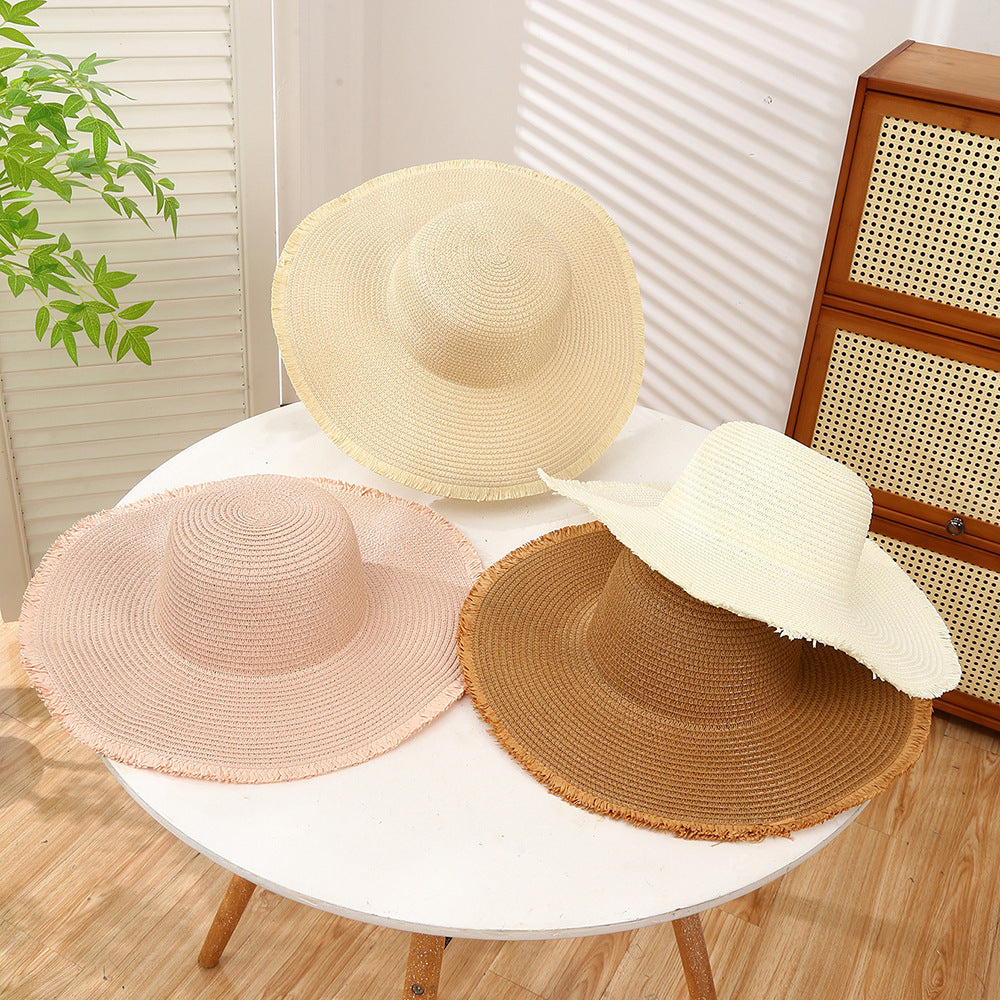 DIY Straw Hat Blank Big Brim Woven Wavy Sun Protection