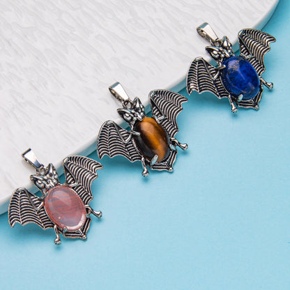 Agate gem alloy bat inlaid oval crystal pendant