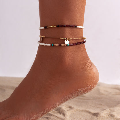Summer casual rice bead shell anklet