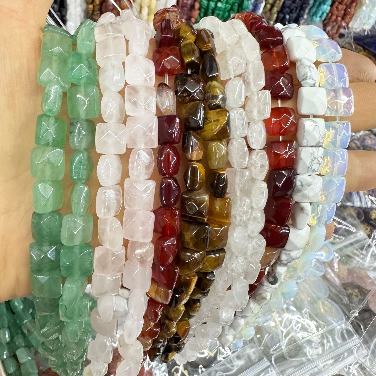 8*8MM 25pcs/string natural stone cut square loose beads