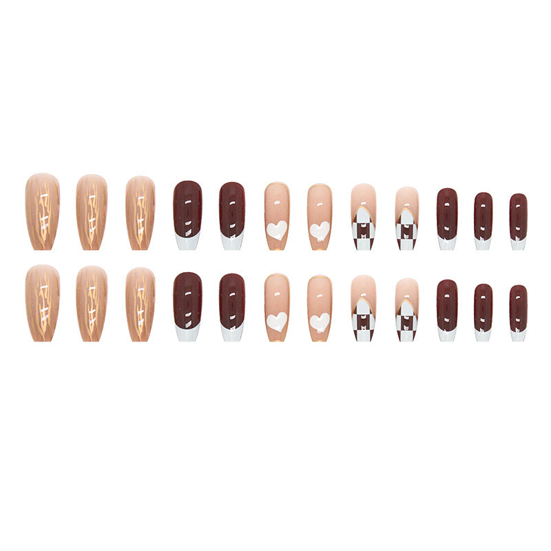 Chocolate Checkered Heart Nails