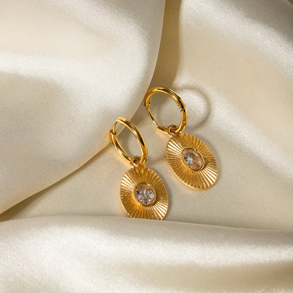 White Diamond Oval Coin Drop Earrings