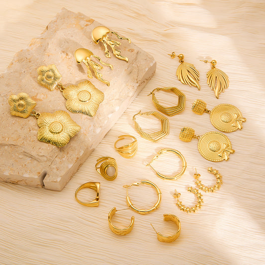 18K Gold Titanium Steel Stud Earrings