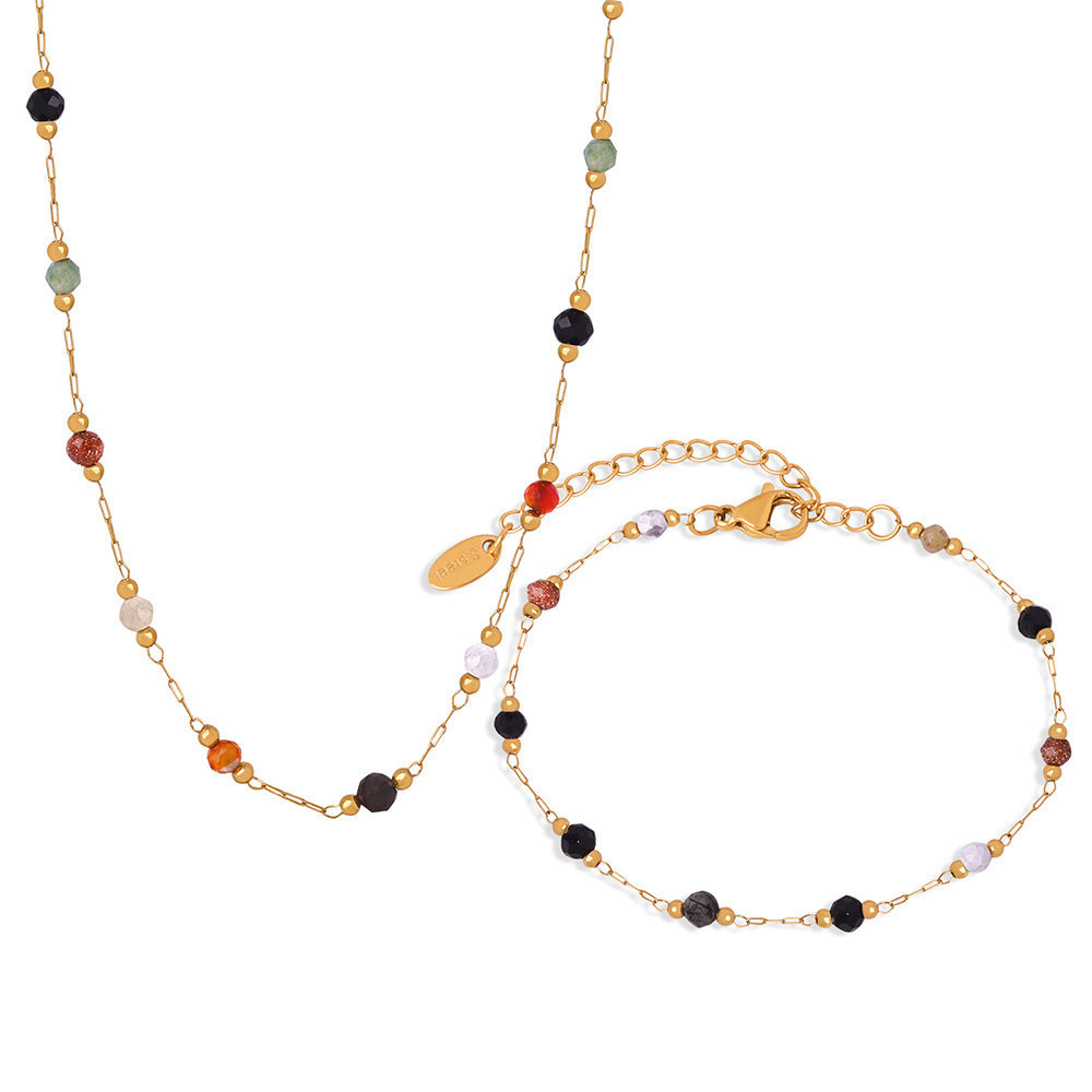 Multicolor Natural Stone Beaded Titanium Steel Necklace
