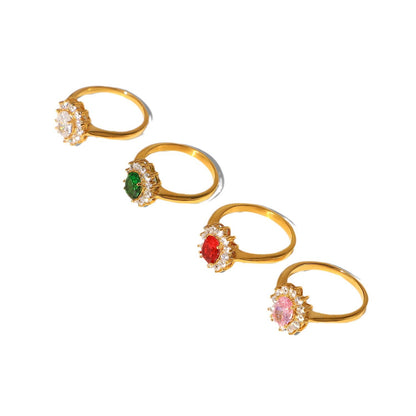 Bezel Oval Colored Zirconia Ring