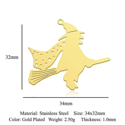 5 pcs/titanium steel magic witch broom necklace pendant
