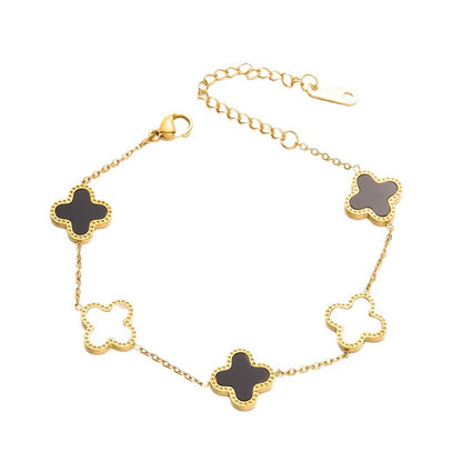 Black and white four-leaf clover titanium steel bracelet