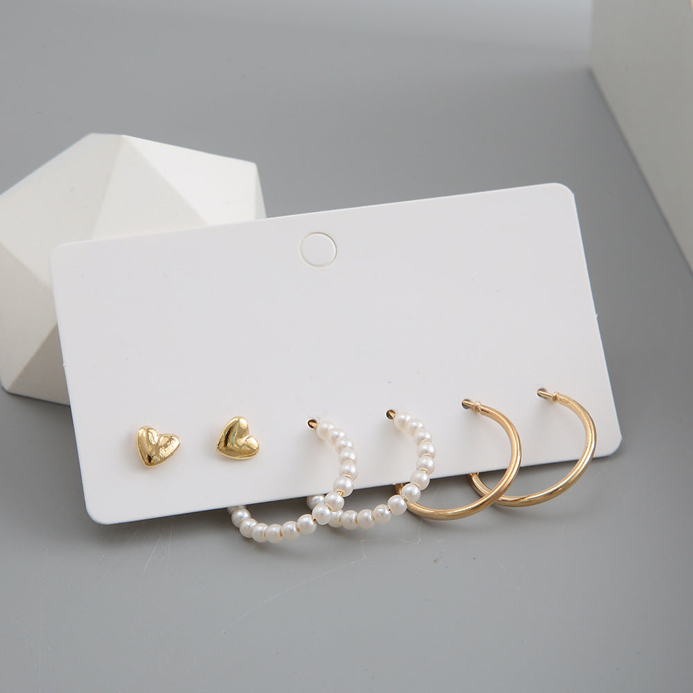 3-Pair Love & Pearl Earring Set