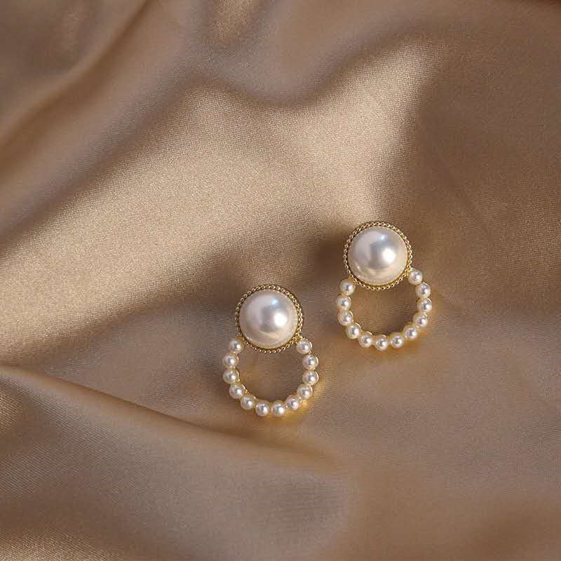 Pendientes de plata S925 con forma de aguja y perlas