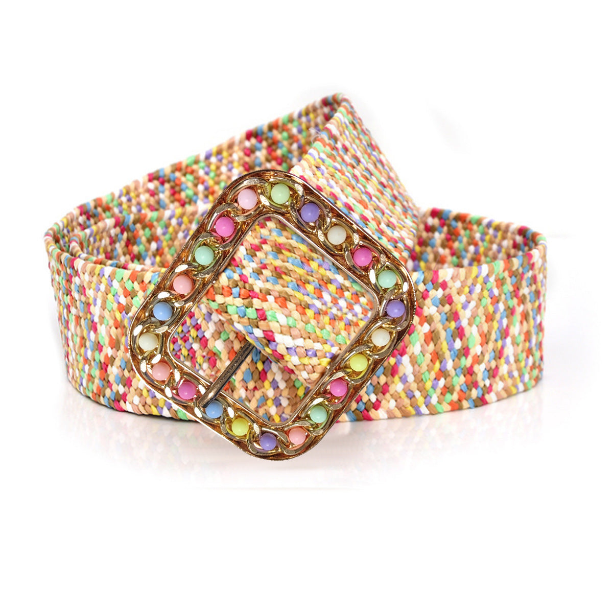 Colorful PP grass woven women's belt