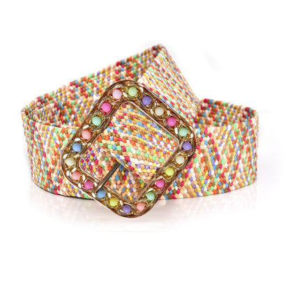 Colorful PP grass woven women's belt