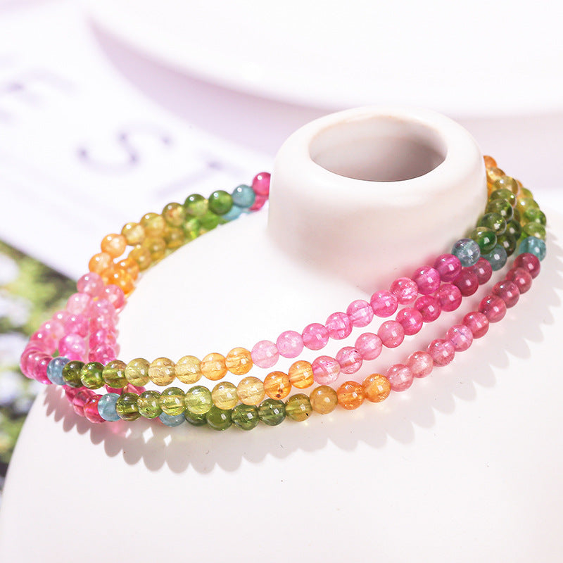 7A Natural Ice Transparent Rainbow Tourmaline Multi-circle Bracelet