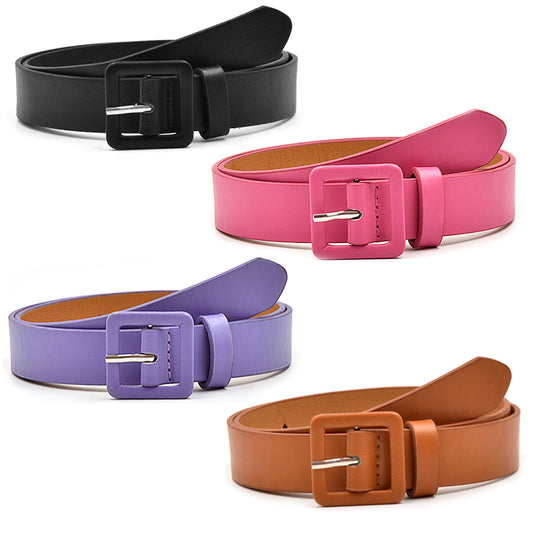 Solid color small square buckle belt