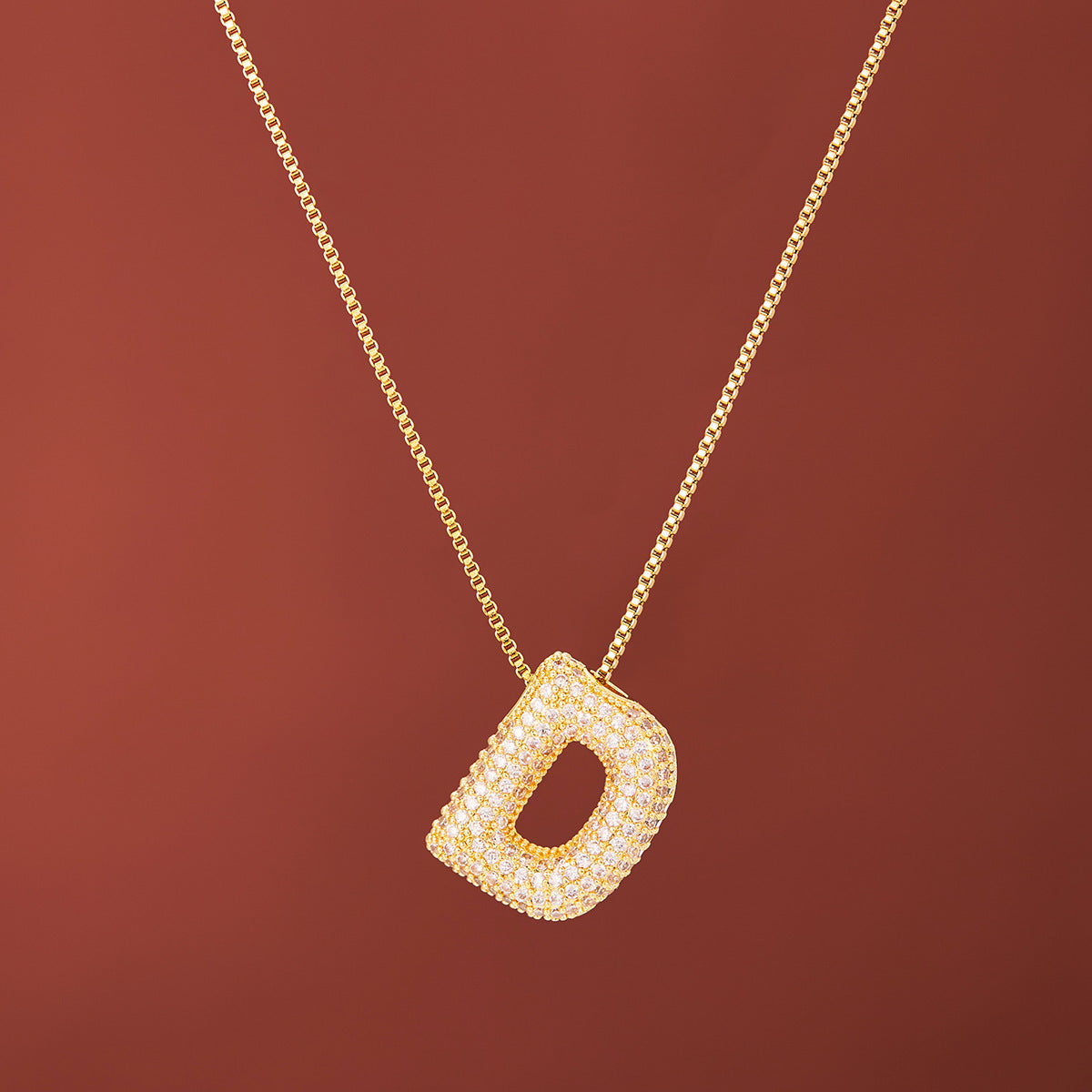 18K Gold-Plated Alphabet Necklace with Micro Zircon (Titanium Steel)