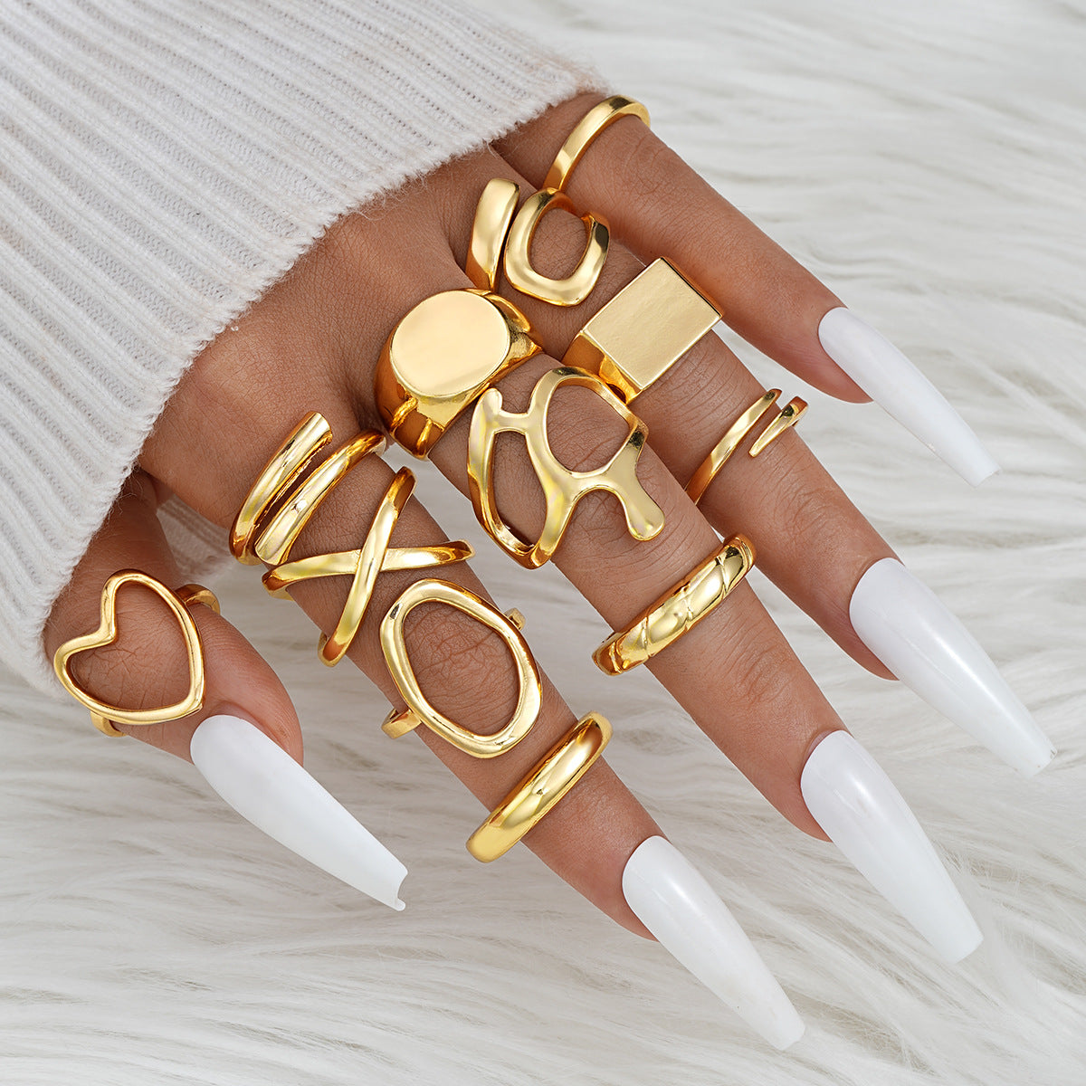 Gold Irregular Open Ring Set