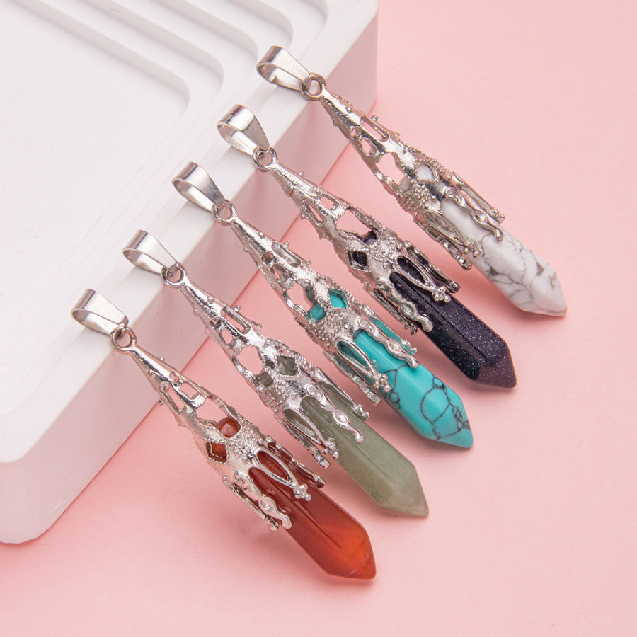 Crystal Agate Hexagonal Pyramid Pendulum Pendant