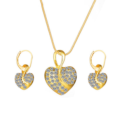 18K Dot Diamond Heart Necklace Earring Set