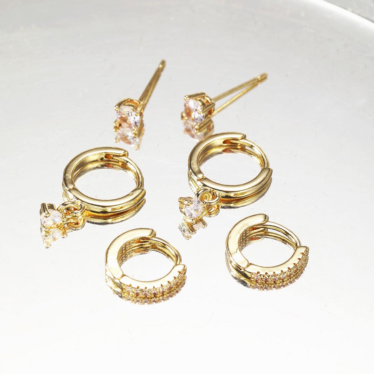 Zircon Stud & Drop Earring Set