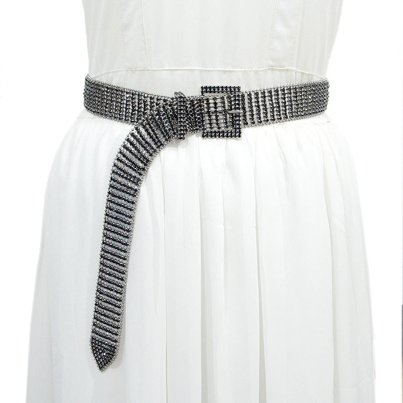Eight rows of rhinestone metal belt