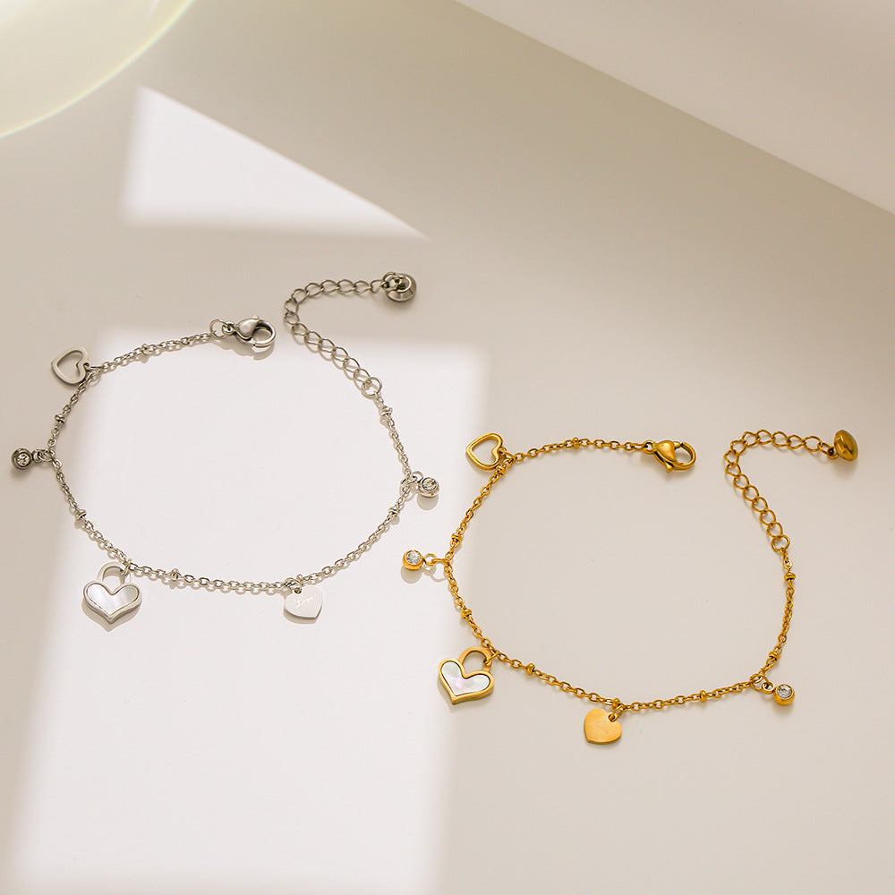 Pulseira de coração de aço de titânio para mulheres - design minimalista coreano/japonês 2023 
