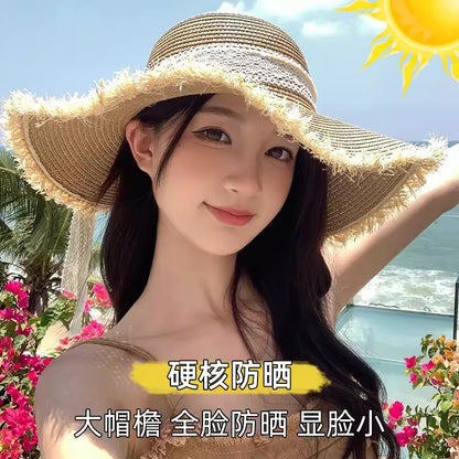 Breathable Wide-Brim Raffia Straw Hat Summer Sun Protection Beach Hat