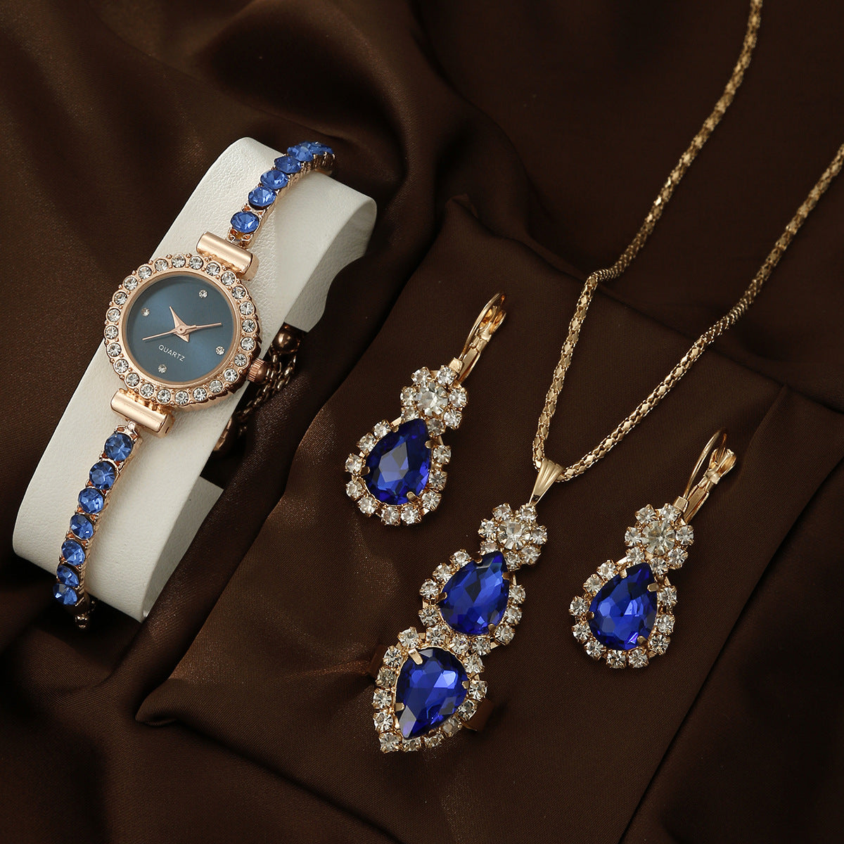Bracelet Watch Peacock Water Drop Women's Jewelry Set