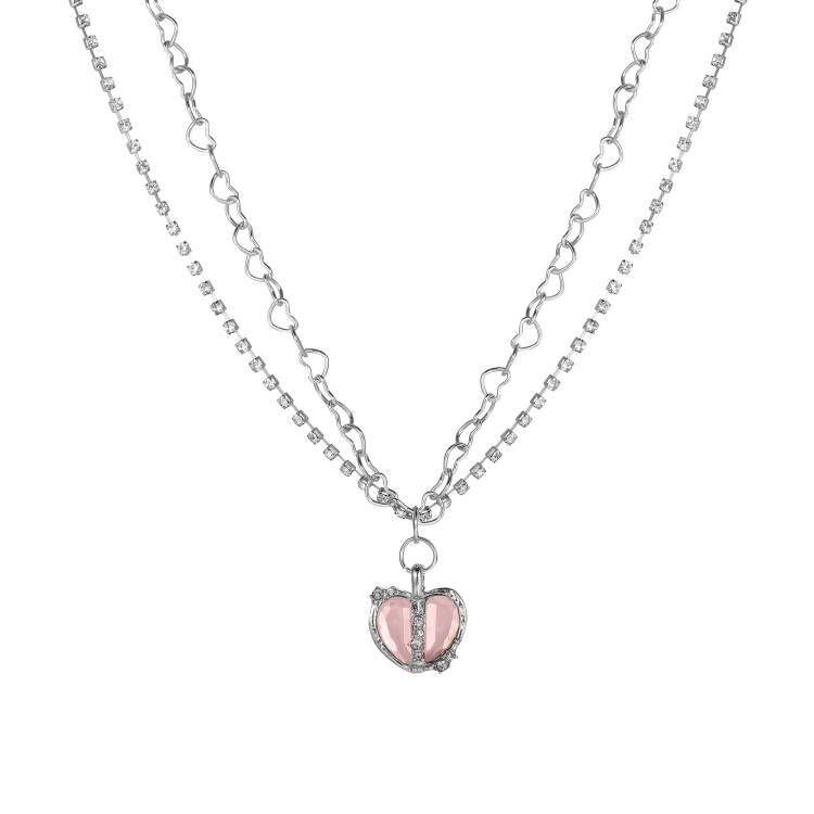 Collar de circonitas microincrustadas con corazón dividido 