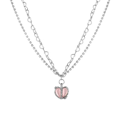 Collar de circonitas microincrustadas con corazón dividido 