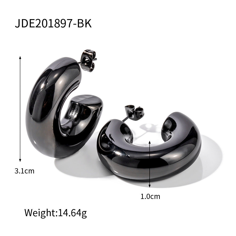Stainless steel hollow C-shaped earrings for women
