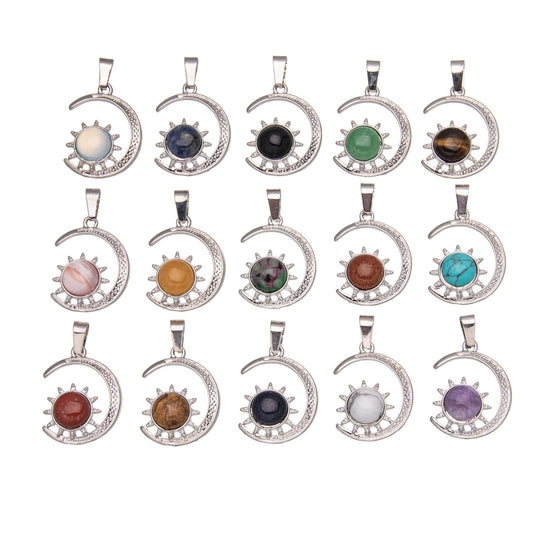 Colgante con incrustaciones de aleación de sol y luna de ágata de cristal 