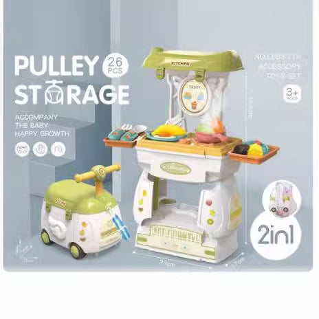 Children's Pretend Play Toy Set: Rolling Luggage, Kitchen Utensils, Makeup Tools, Luggage Storage Box Combination