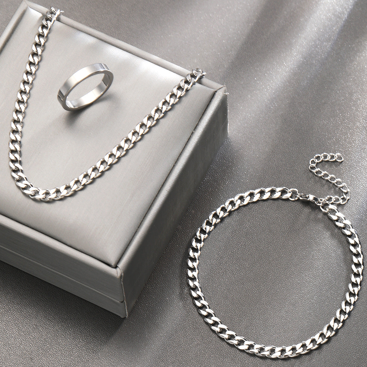 Stainless Steel Ring, Bracelet, & Necklace Set