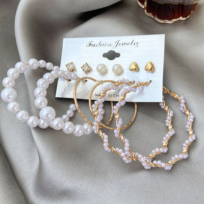 Juego de 6 pendientes de aro con forma de corazón 